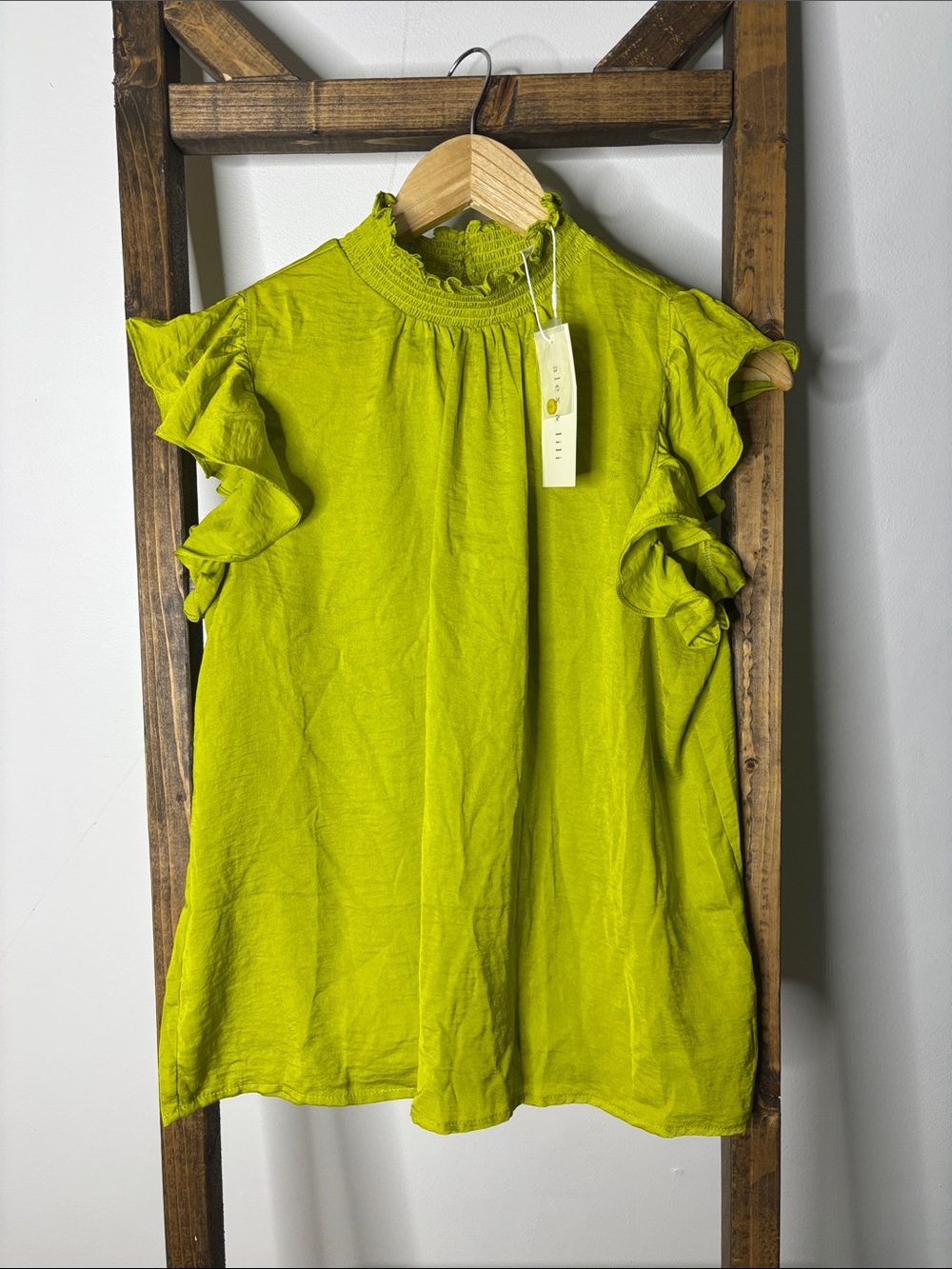 Smocked Neck Ruffle Sleeve Camisole in Lime Green